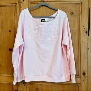 Women’s Oversized Pink Sweatshirt with  “LOVED” stitched on Sz XXL
